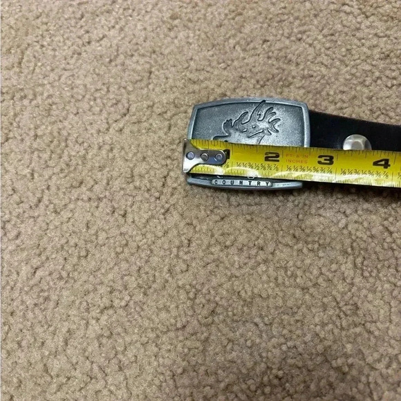 Mens Leather Black Belt With Remington Belt Buckle Size 38.5 - Picture 3 of 9